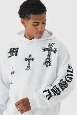 boohooMAN Oversized Boxy Cross Printed Hoodie | UK| Hoodies & Sweatshirts