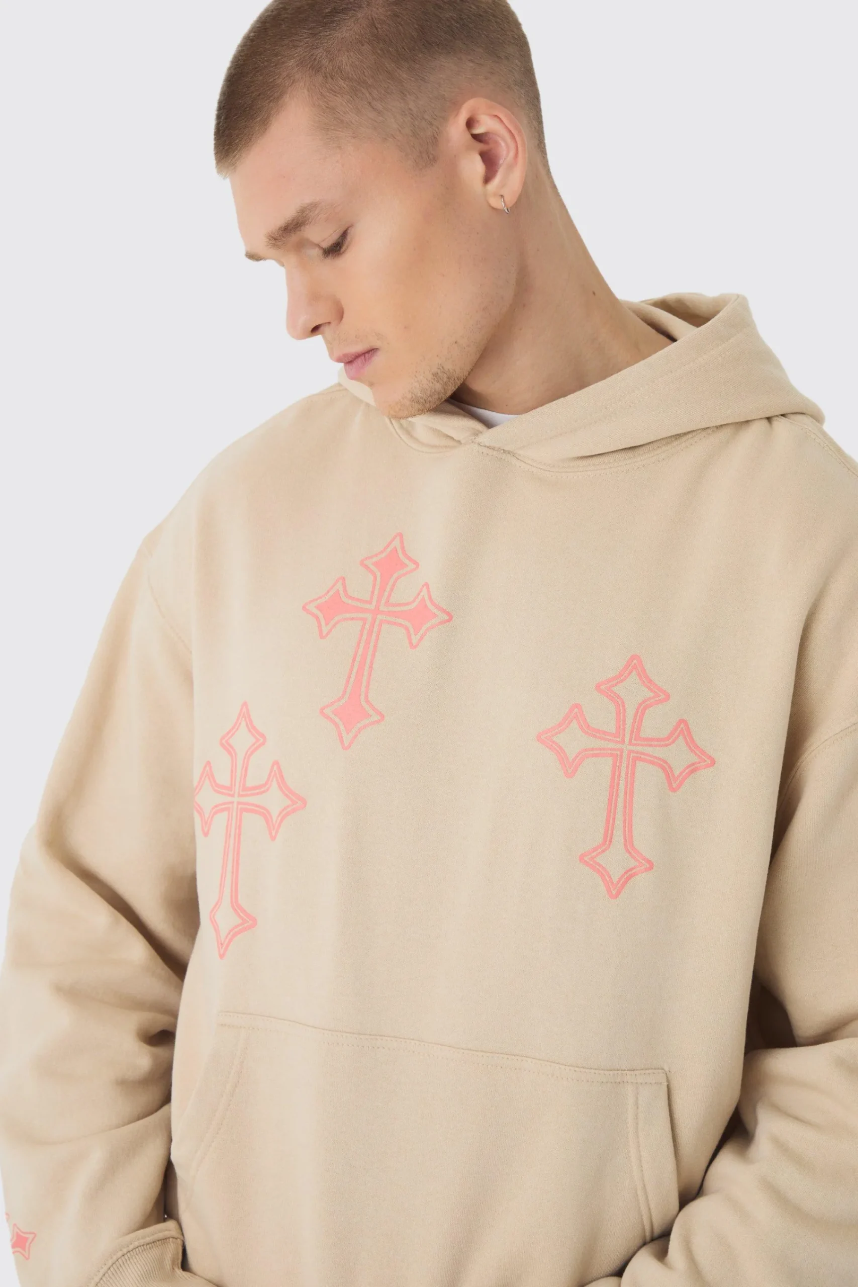 boohooMAN Oversized Boxy Cross Printed Hoodie | UK| Hoodies & Sweatshirts