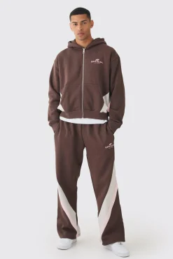 boohooMAN Oversized Boxy Cut & Sew Colour Block Zip Through Tracksuit | UK| Tracksuits