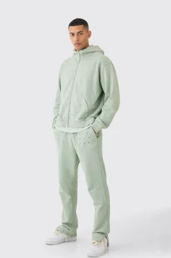 boohooMAN Oversized Boxy Distressed Washed Tracksuit | UK| Tracksuits