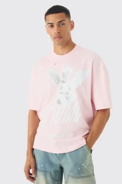 Oversized Boxy Distressed Heavyweight Renaissance Graphic T-shirt | UK^boohooMAN Outlet