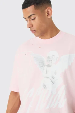 Oversized Boxy Distressed Heavyweight Renaissance Graphic T-shirt | UK^boohooMAN Outlet