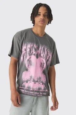 Oversized Boxy Distressed Gothic Heart Print T-Shirt | UK^boohooMAN Discount