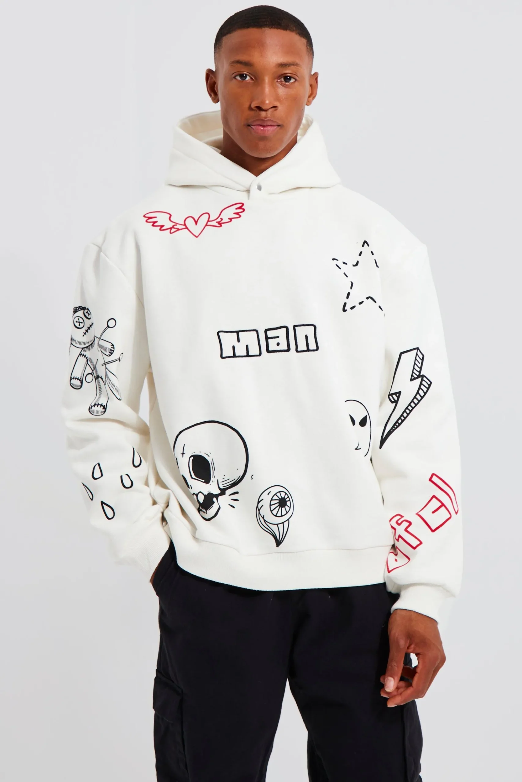 boohooMAN Oversized Boxy Doodle Graphic Hoodie | UK| Hoodies & Sweatshirts