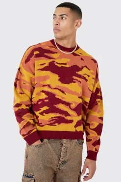 boohooMAN Oversized Boxy Drop Shoulder Abstract Jumper | UK| Knitwear