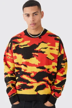 boohooMAN Oversized Boxy Drop Shoulder Abstract Jumper | UK| Knitwear