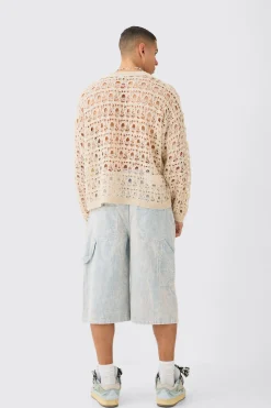 boohooMAN Oversized Boxy Drop Shoulder Open Knit Jumper In | UK| Knitwear