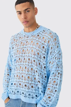 boohooMAN Oversized Boxy Drop Shoulder Open Knit Jumper In | UK| Knitwear