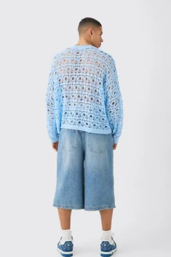 boohooMAN Oversized Boxy Drop Shoulder Open Knit Jumper In | UK| Knitwear