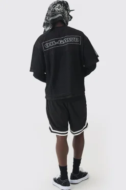 Oversized Boxy Drop Shoulder Mesh Layer Applique T-shirt | UK^boohooMAN Clearance