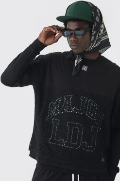 Oversized Boxy Drop Shoulder Mesh Layer Applique T-shirt | UK^boohooMAN Clearance