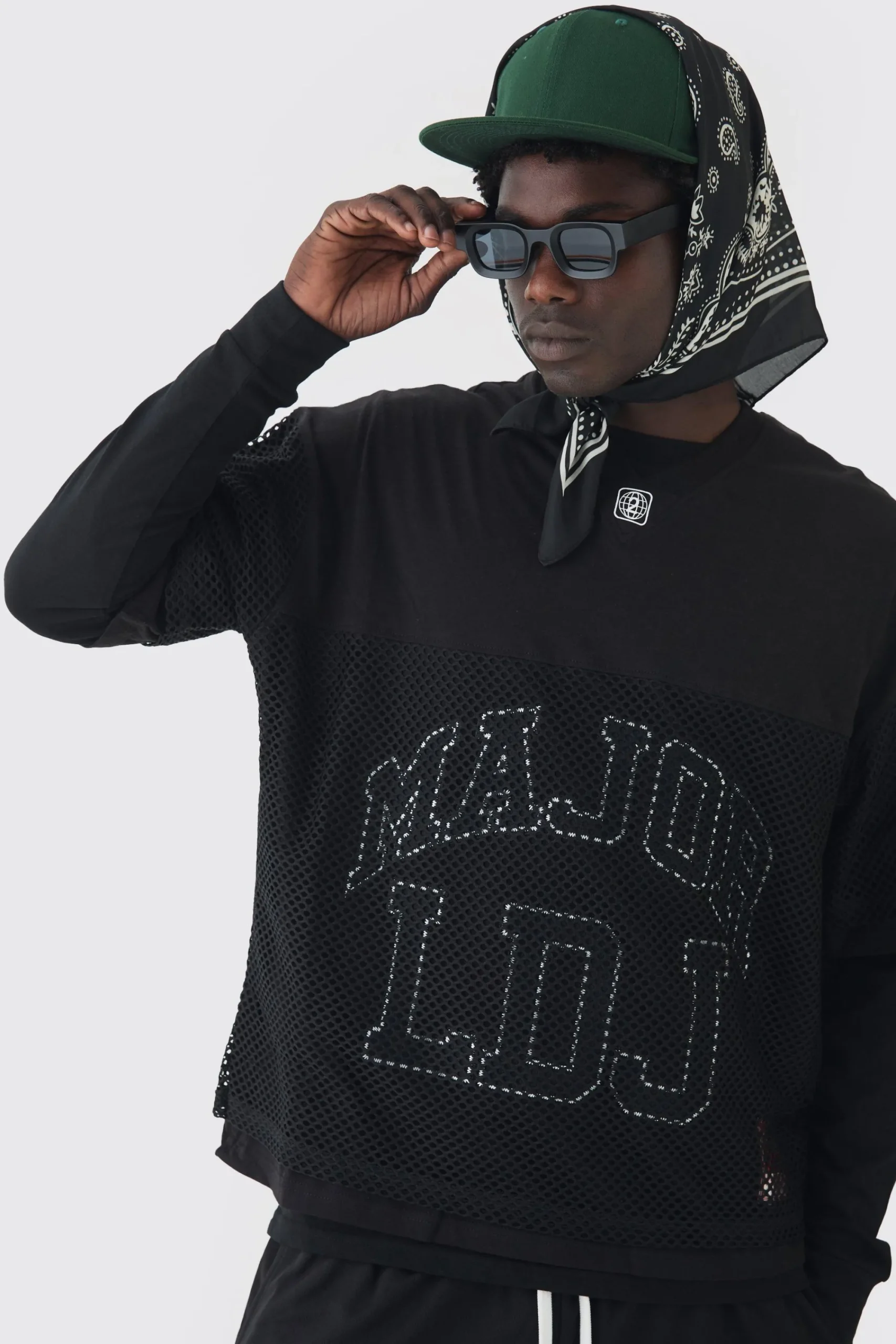 Oversized Boxy Drop Shoulder Mesh Layer Applique T-shirt | UK^boohooMAN Clearance