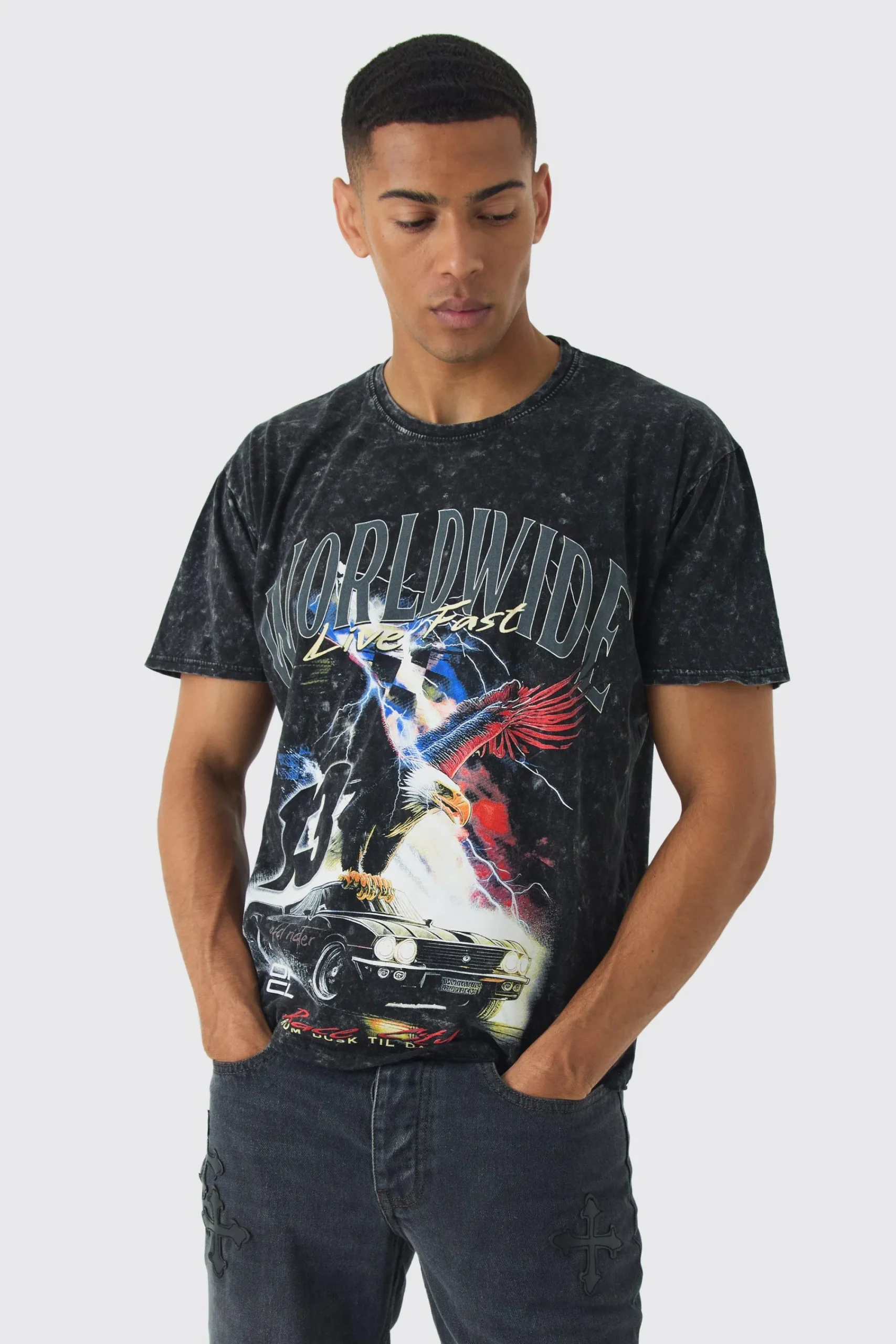 Oversized Boxy Eagle Car Graphic T-Shirt | UK^boohooMAN Clearance