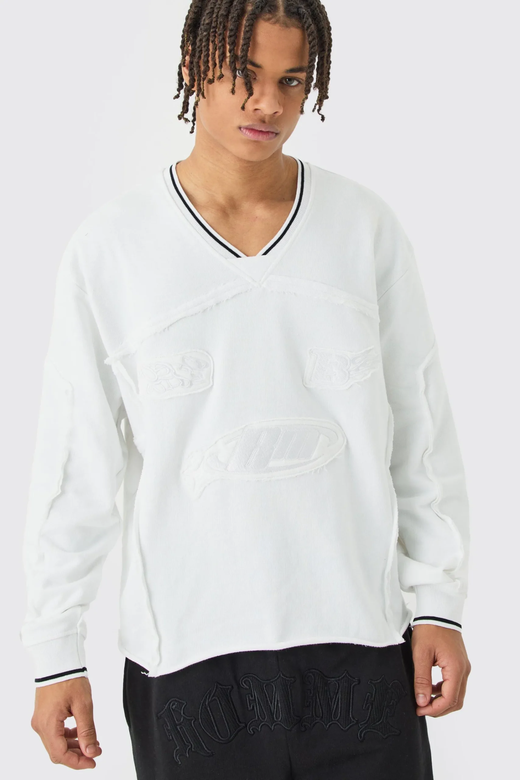 boohooMAN Oversized Boxy Embroidered Sports Rib Sweatshirt | UK| Hoodies & Sweatshirts