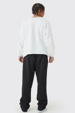 boohooMAN Oversized Boxy Embroidered Sports Rib Sweatshirt | UK| Hoodies & Sweatshirts