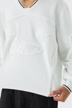 boohooMAN Oversized Boxy Embroidered Sports Rib Sweatshirt | UK| Hoodies & Sweatshirts