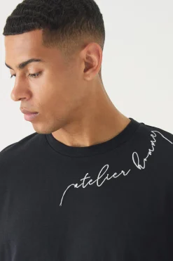 Oversized Boxy Embroidered Slogan T-shirt | UK^boohooMAN