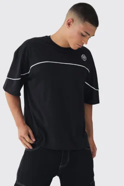 Oversized Boxy Embroidered Piping T-Shirt | UK^boohooMAN Discount