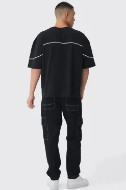 Oversized Boxy Embroidered Piping T-Shirt | UK^boohooMAN Discount