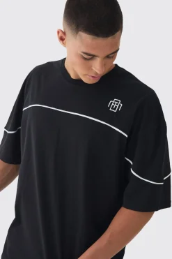 Oversized Boxy Embroidered Piping T-Shirt | UK^boohooMAN Discount