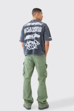 Oversized Boxy Extended Neck Puff Print Washed T-shirt | UK^boohooMAN Discount