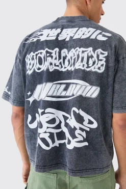 Oversized Boxy Extended Neck Puff Print Washed T-shirt | UK^boohooMAN Discount