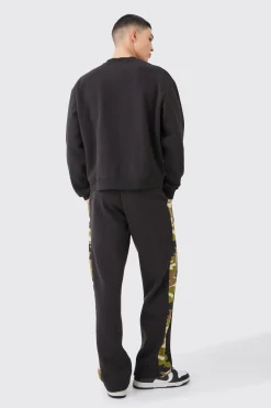 boohooMAN Oversized Boxy Extended Neck Camo Gusset Tracksuit | UK| Tracksuits