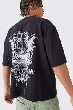 Oversized Boxy Extended Neck Embroidered Graphic T-shirt | UK^boohooMAN Clearance