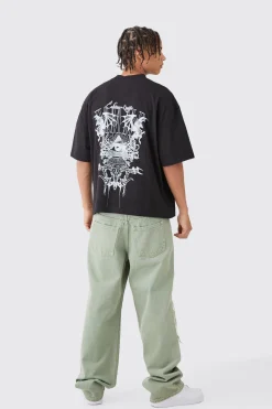 Oversized Boxy Extended Neck Embroidered Graphic T-shirt | UK^boohooMAN Clearance