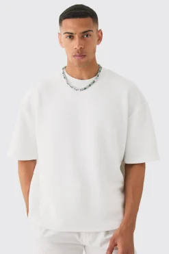Oversized Boxy Extended Neck Textured T-shirt | UK^boohooMAN Hot