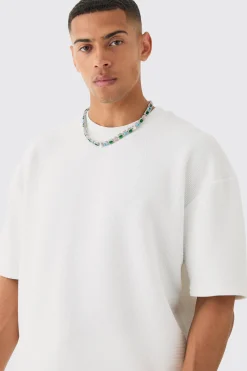 Oversized Boxy Extended Neck Textured T-shirt | UK^boohooMAN Hot