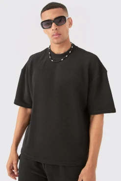 Oversized Boxy Extended Neck Textured T-shirt | UK^boohooMAN Online
