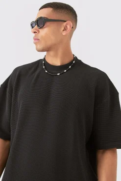 Oversized Boxy Extended Neck Textured T-shirt | UK^boohooMAN Online