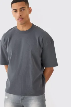 Oversized Boxy Extended Neck Heavyweight Ribbed T-shirt | UK^boohooMAN New