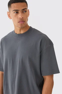Oversized Boxy Extended Neck Heavyweight Ribbed T-shirt | UK^boohooMAN New