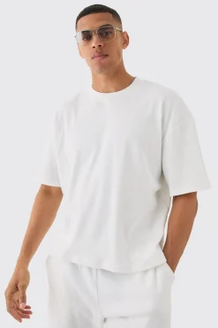 Oversized Boxy Extended Neck Heavyweight Ribbed T-shirt | UK^boohooMAN Outlet