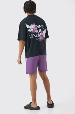 boohooMAN Oversized Boxy Extended Neck Bird Graphic T-shirt & Swim Set | UK| Sets & Co-Ords|Tracksuits