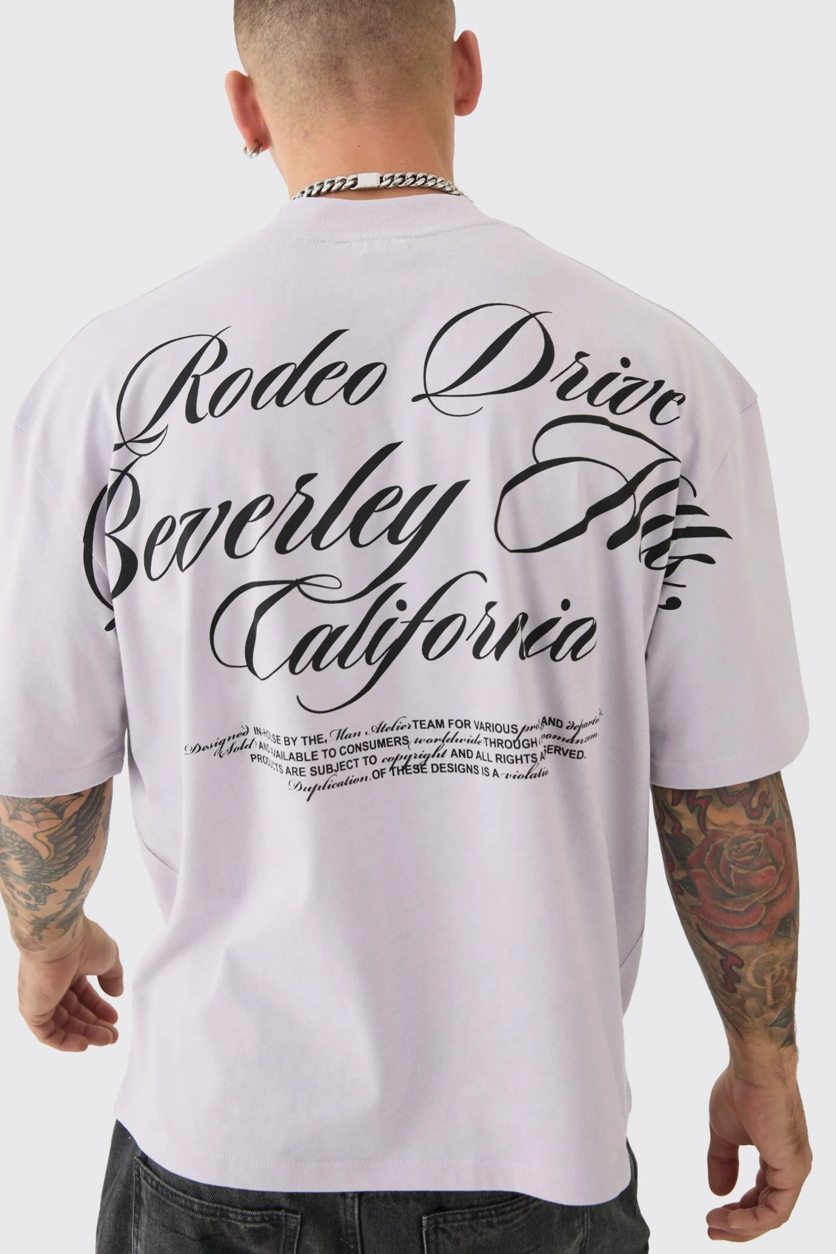 Oversized Boxy Extended Neck Heavyweight Rodeo Drive Back Print T-shirt | UK^boohooMAN Outlet