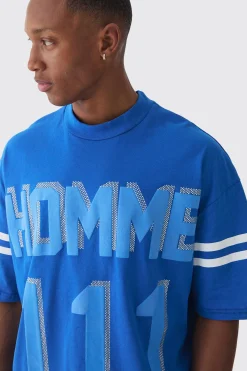 Oversized Boxy Extended Neck 111 Rhinestone T-shirt | UK^boohooMAN