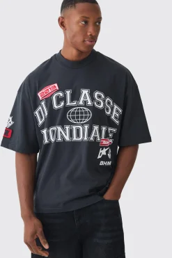 Oversized Boxy Extended Neck Applique Badge T-shirt | UK^boohooMAN Outlet