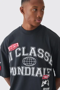 Oversized Boxy Extended Neck Applique Badge T-shirt | UK^boohooMAN Outlet