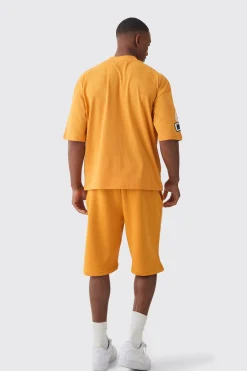 boohooMAN Oversized Boxy Extended Neck Applique T-shirt & Short Set | UK| Sets & Co-Ords|Tracksuits