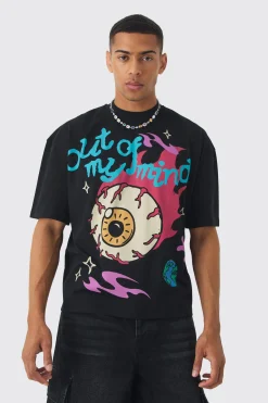 Oversized Boxy Extended Neck Space Graphic T-shirt | UK^boohooMAN Discount
