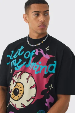 Oversized Boxy Extended Neck Space Graphic T-shirt | UK^boohooMAN Discount