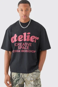 Oversized Boxy Extended Neck Atelier Graphic T-shirt | UK^boohooMAN Sale