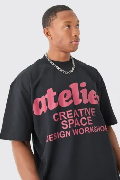 Oversized Boxy Extended Neck Atelier Graphic T-shirt | UK^boohooMAN Sale