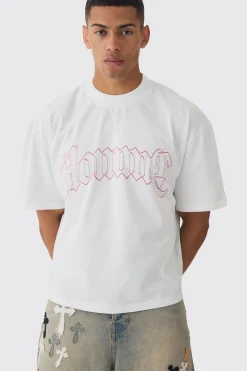 Oversized Boxy Extended Neck Homme Dog Graphic T-shirt | UK^boohooMAN Online