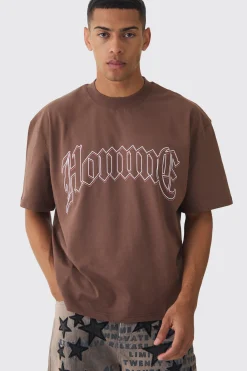 Oversized Boxy Extended Neck Homme Dog Graphic T-shirt | UK^boohooMAN Discount