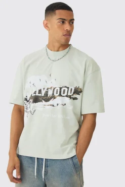 Oversized Boxy Extended Neck Hollywood Graphic T-shirt | UK^boohooMAN Outlet