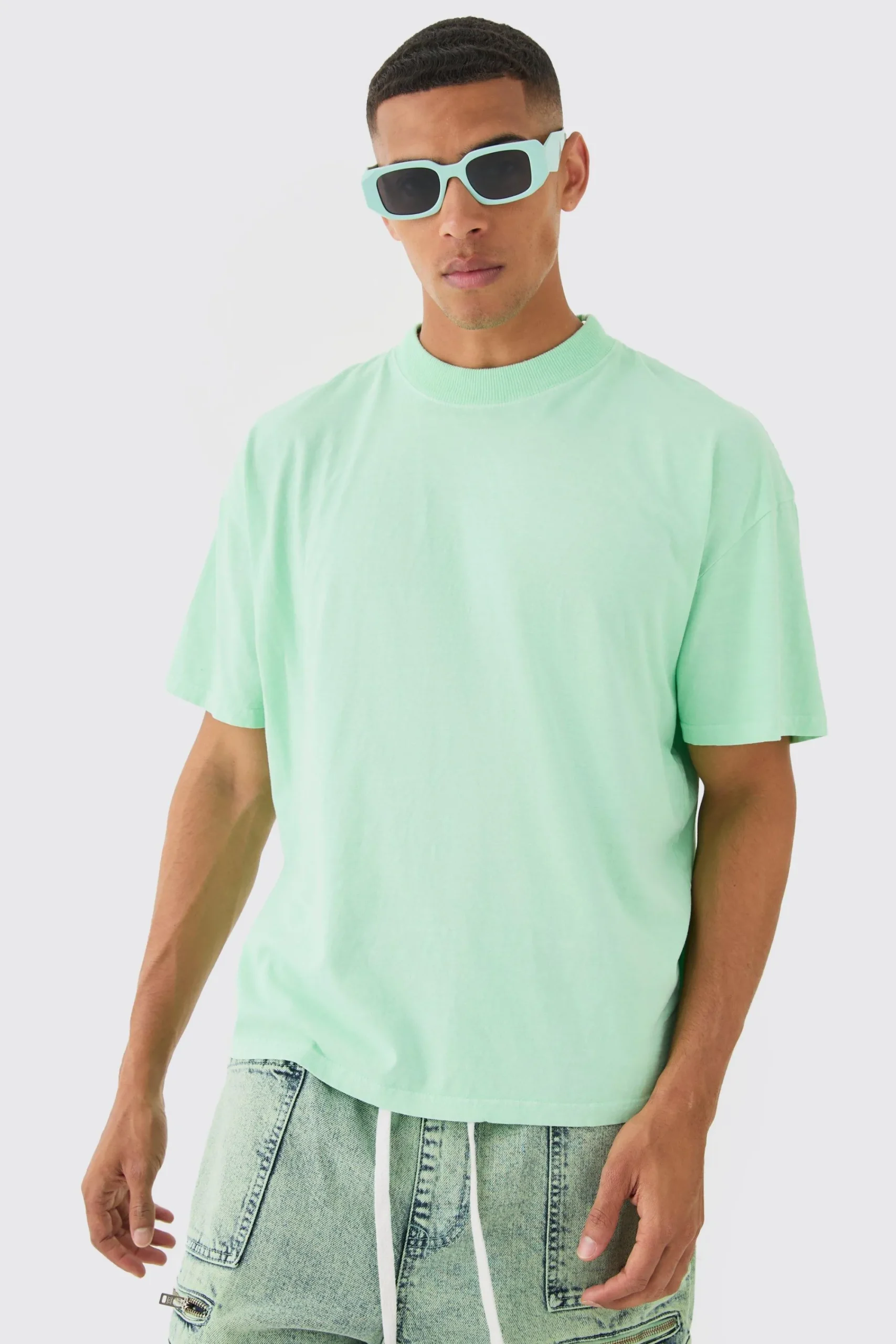 Oversized Boxy Extended Neck Okinawa Print Wash T-shirt | UK^boohooMAN